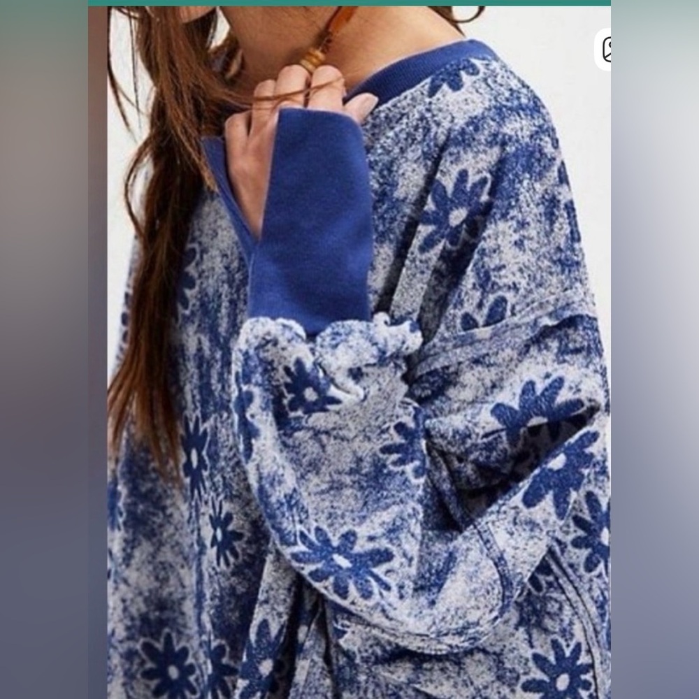 Free People  Blue Floral Sweater